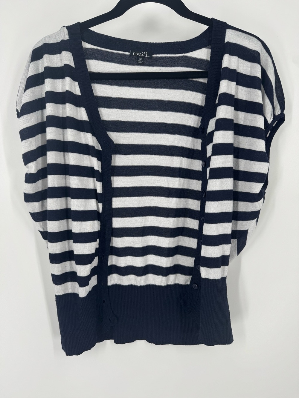 rue21 Navy & White Striped Short-Sleeve Cardigan